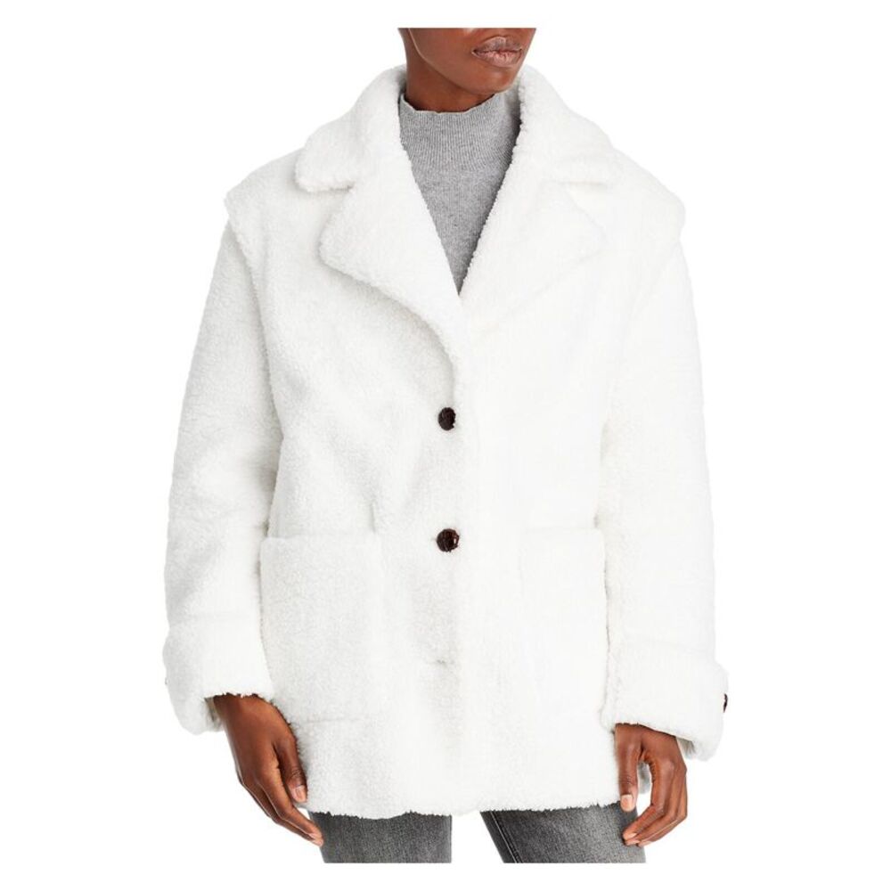 AQUA Womens Ivory Long Sleeve Notched Collar Lined Button Down Jacket XS